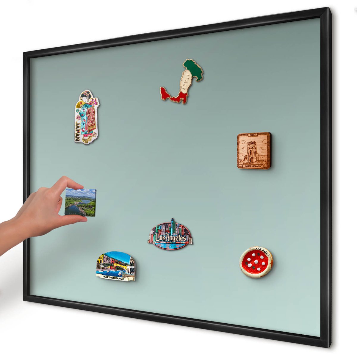 Artprintcave Turkoois Magneetbord mit Zwart Frame - 80x60 cm - Turkooizen Kleurovergang Magneetbord Voor Keuken - Minimalist Magnetisch Bord - Achtergronden En Patronen
