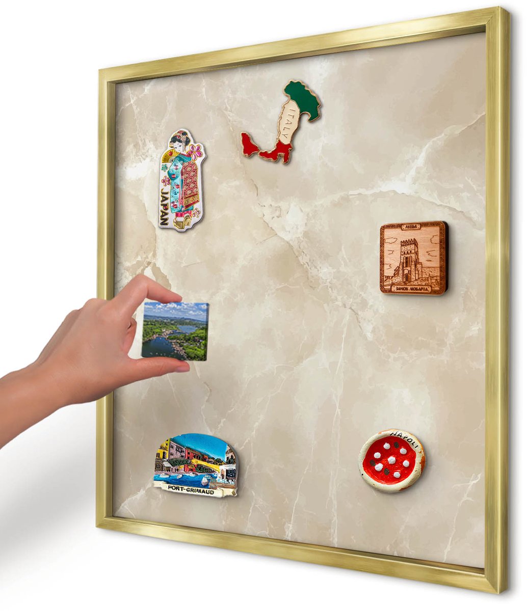 Artprintcave Beige Magneetbord mit Gouden Frame - 50x50 cm - Marmerpatroon Magnetische Organizer - Minimalist Bord Voor Magneten - Achtergronden En Patronen