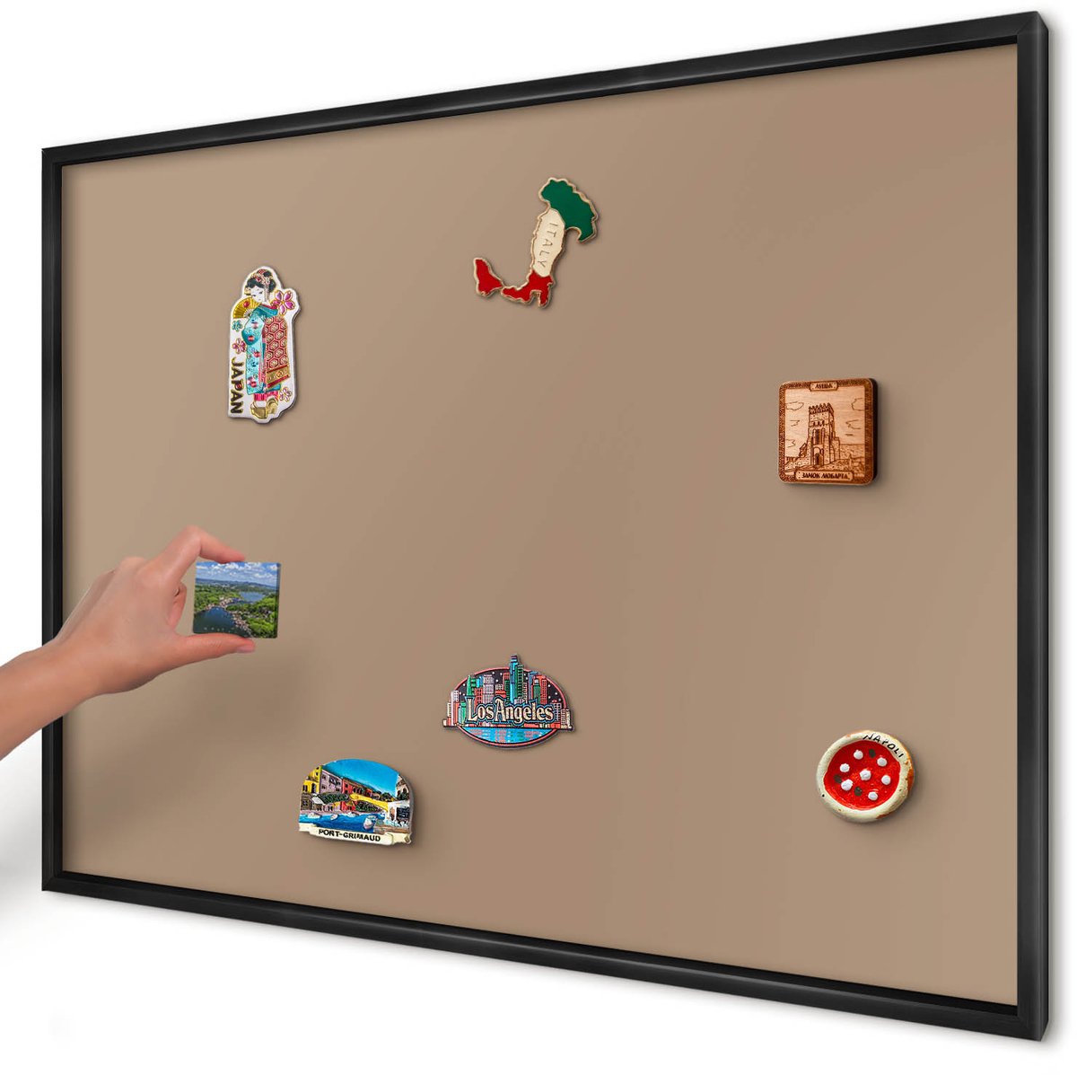 Artprintcave Bruin Magneetbord mit Zwart Frame - 100x70 cm - Warm Lichtbruin Bord Voor Magneten - Minimalist Magneetbord Voor Keuken - Achtergronden En Patronen