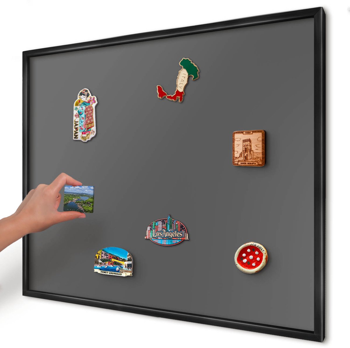 Artprintcave Grijs Magneetbord mit Zwart Frame - 80x60 cm - Donkergrijs Magneetbord Voor Keuken - Minimalist Magneet Bord mit Frame - Achtergronden En Patronen