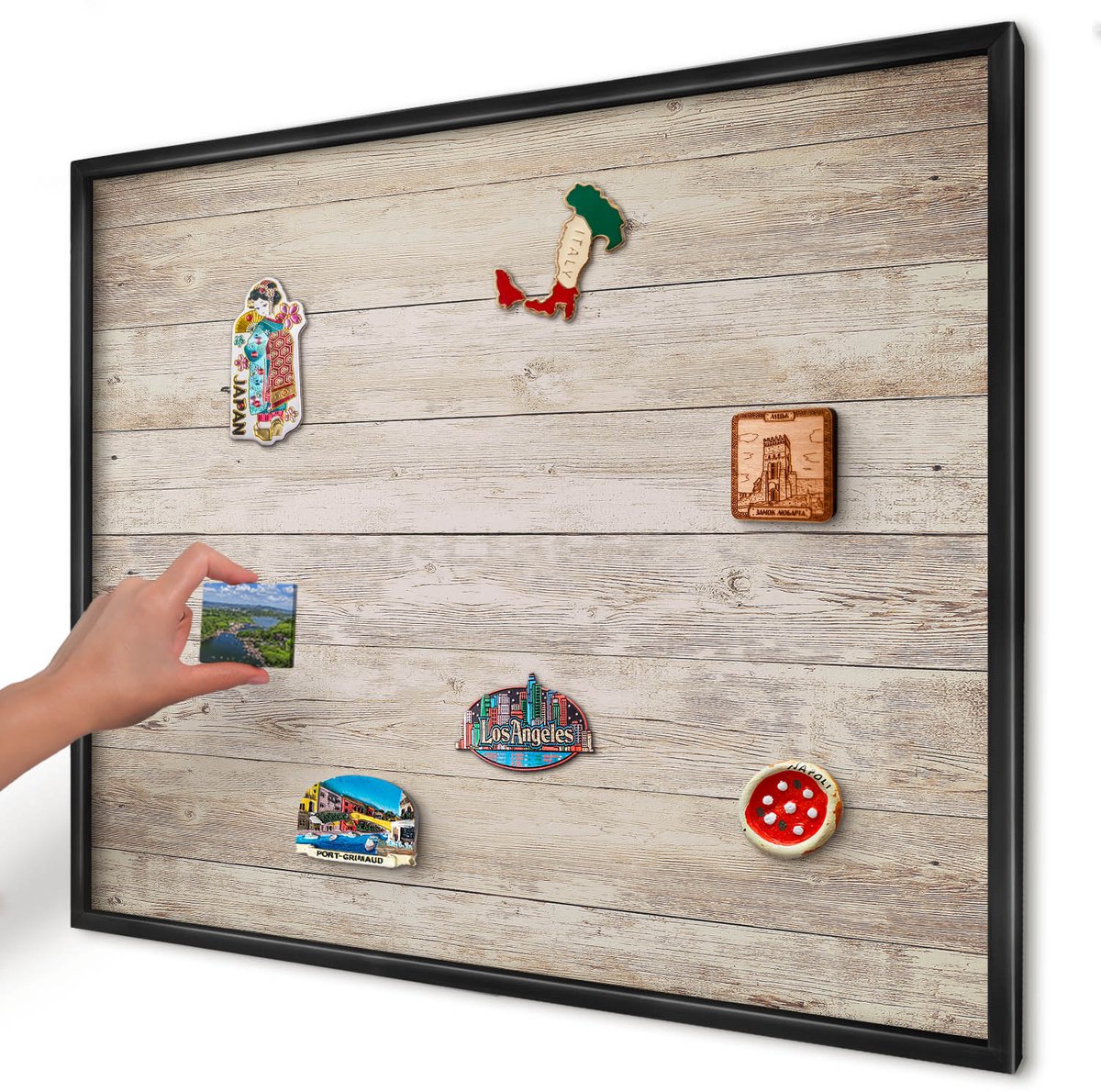 Artprintcave Beige Magneetbord mit Zwart Frame - 80x60 cm - Houtstructuur Magnetisch Bord Voor Magneten - Rustiek Magneetbord Voor Keuken - Texturen