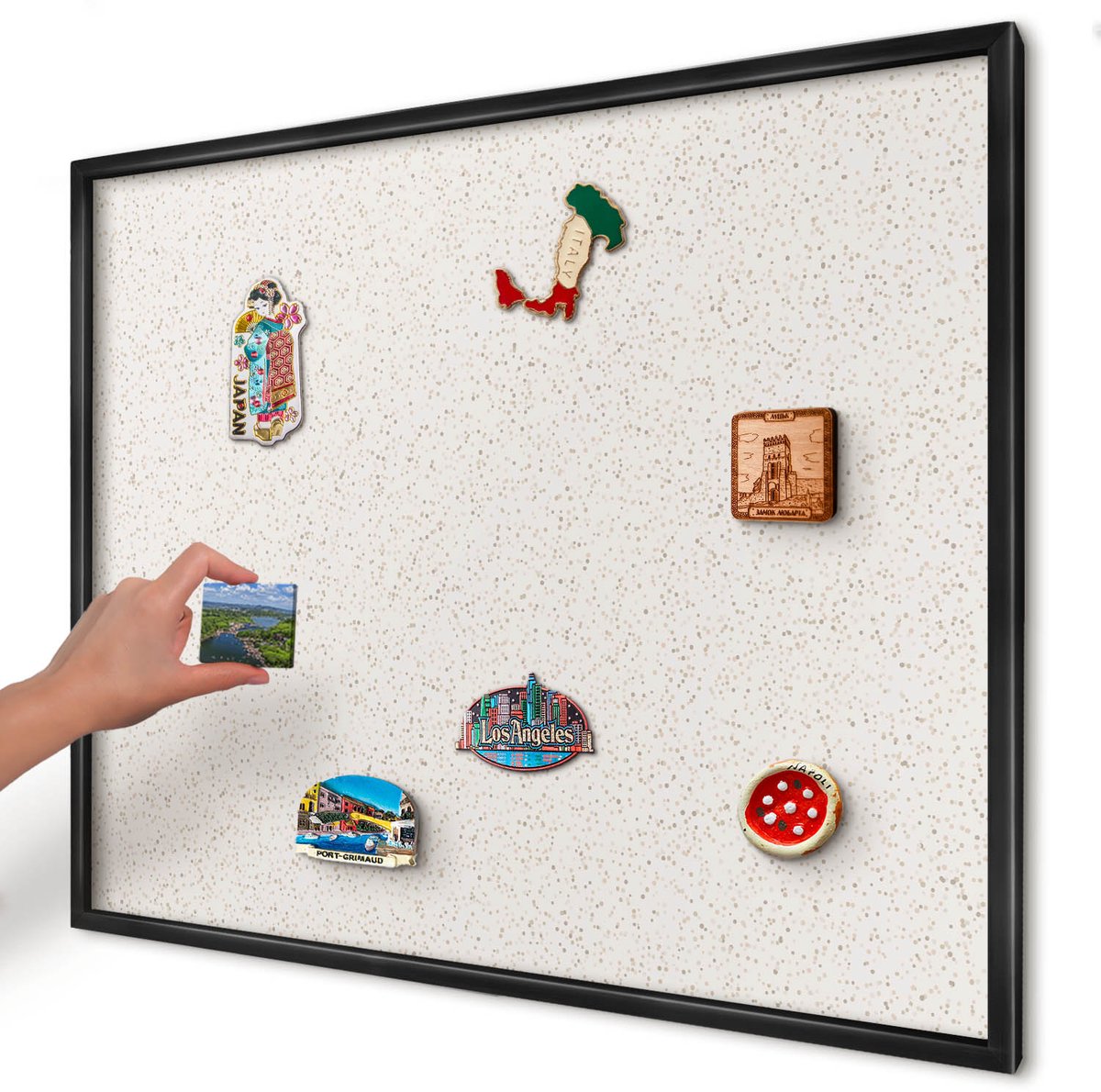 Artprintcave Beige Magneetbord mit Zwart Frame - 80x60 cm - Kleine Puntjes Notitiebord - Minimalist Magneet Bord mit Frame - Achtergronden En Patronen