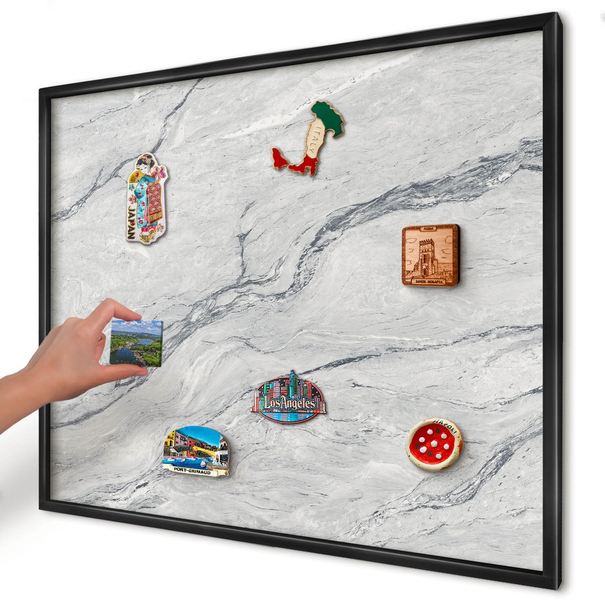 Artprintcave Grijs Magneetbord mit Zwart Frame - 80x60 cm - Grijze Elegantie Magneetbord Voor Foto's - Minimalist Magneetbord Voor Keuken - Texturen
