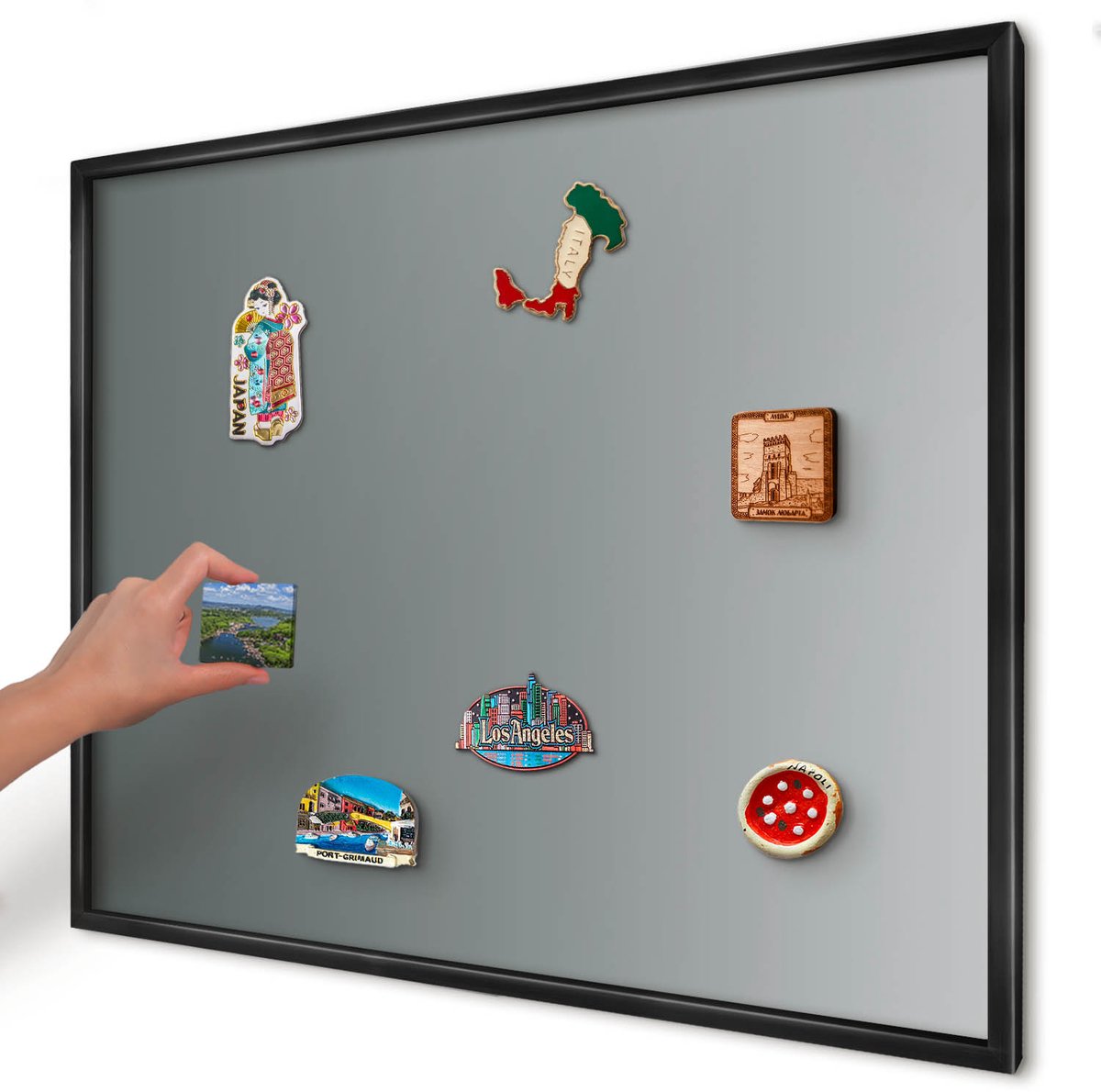 Artprintcave Grijs Magneetbord mit Zwart Frame - 80x60 cm - Blauwe Gradiënt Magnetisch Bord Voor Magneten - Minimalist Bord Voor Magneten - Achtergronden En Patronen