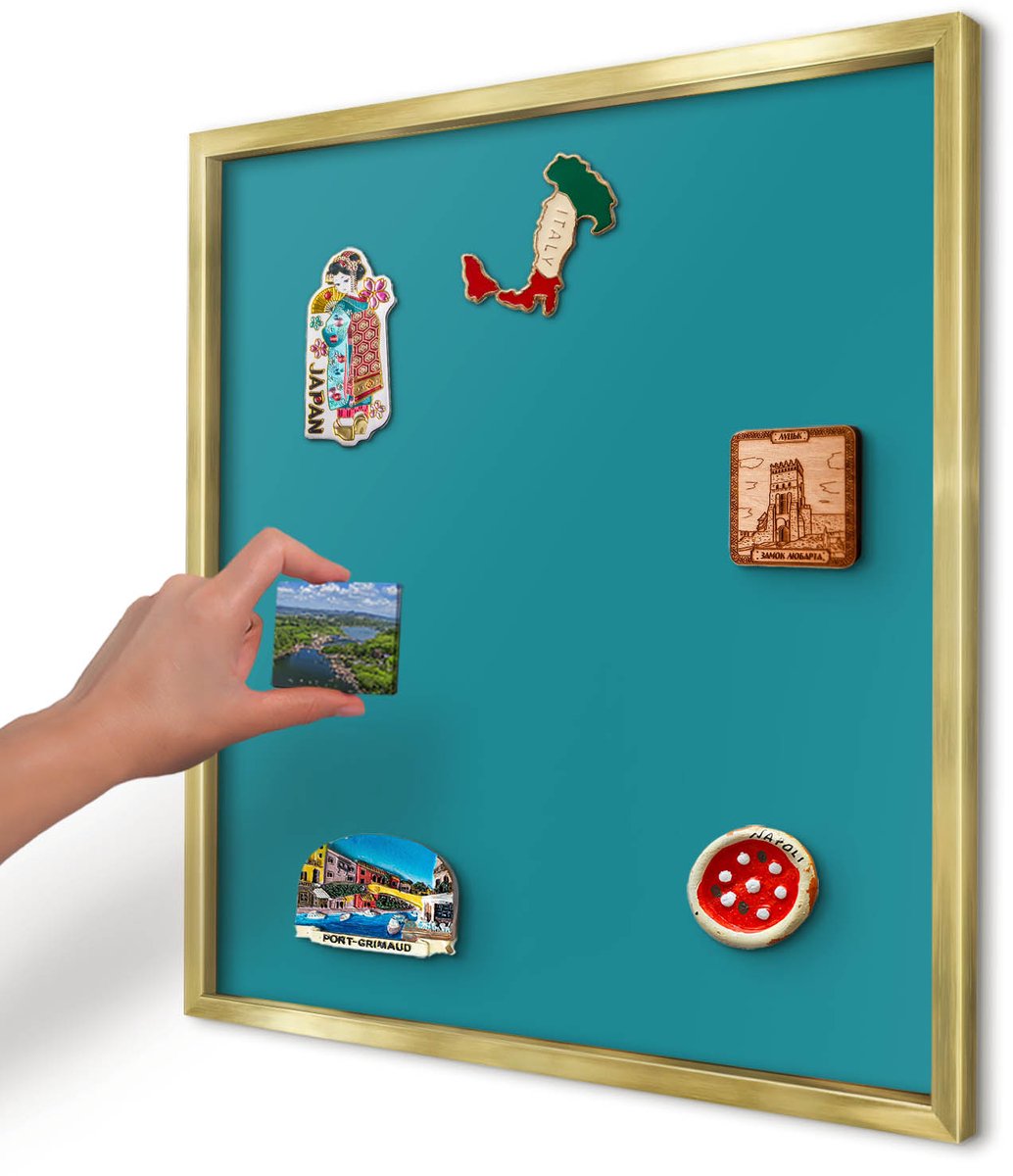 Artprintcave Turkoois Magneetbord mit Gouden Frame - 50x50 cm - Koel Turkoois Magneetbord Voor Foto's - Minimalist Magneet Bord mit Frame - Achtergronden En Patronen