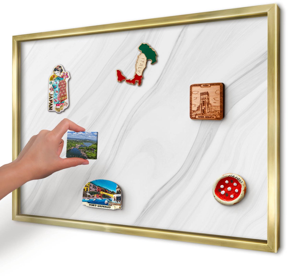 Artprintcave Wit Magneetbord mit Gouden Frame - 60x40 cm - Subtiel Marmer Magneet Bord mit Frame - Minimalist Bord Voor Magneten - Texturen