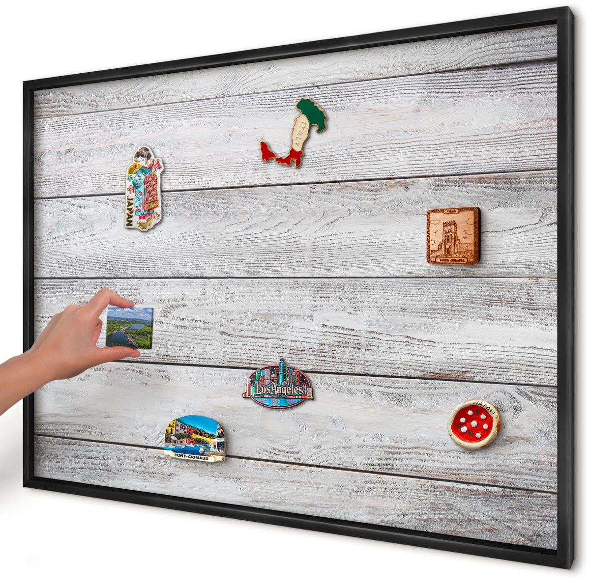 Artprintcave Wit Magneetbord mit Zwart Frame - 100x70 cm - Rustiek Hout Magneet Bord mit Frame - Rustiek Memobord Keuken - Texturen