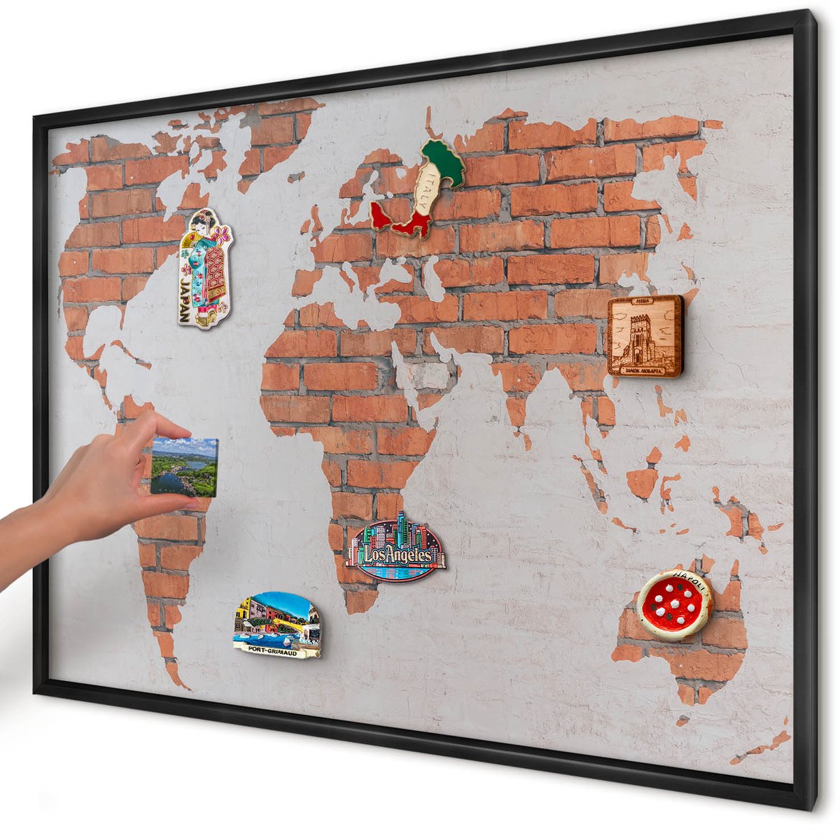 Artprintcave Oranje Magneetbord mit Zwart Frame - 100x70 cm - Bakstenen Plattegrond Magneetbord Voor Foto's - Industrieel/Loft Memobord Keuken - Kaarten