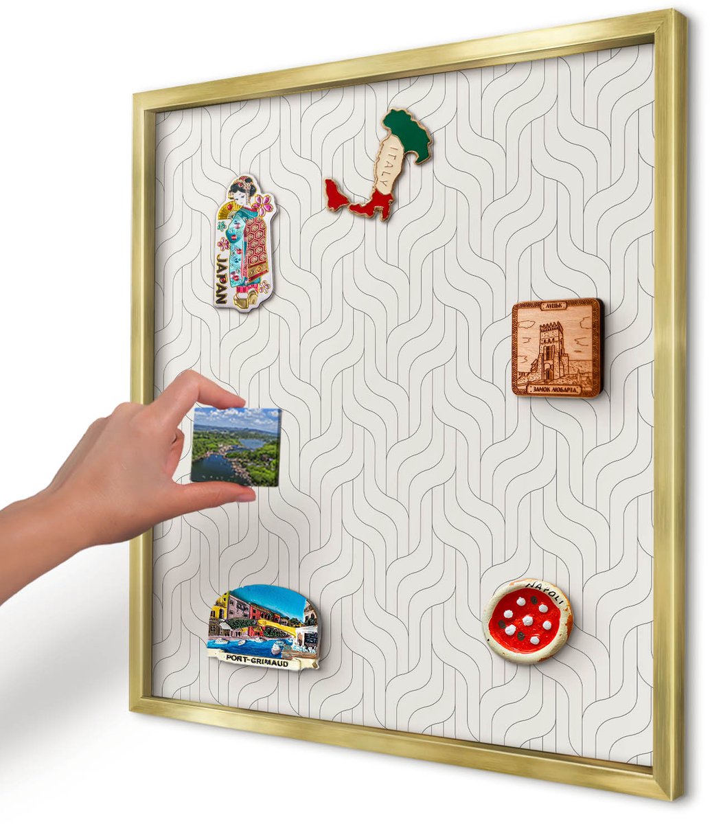 Artprintcave Romig Magneetbord mit Gouden Frame - 50x50 cm - Zachte Golven Magneet Bord mit Frame - Minimalist Magnetische Organizer - Achtergronden En Patronen