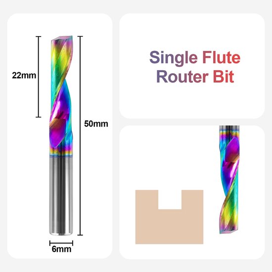 Alu Frezen 6 mm Schacht Einschneider VHM Hardmetalen Frees Aluminium 22 mm Snijlengte met DLC Coating CNC Frees Voor Bovenfrees Houtfrees Voor Aluminium, Acryl, Messing — afbeelding 5