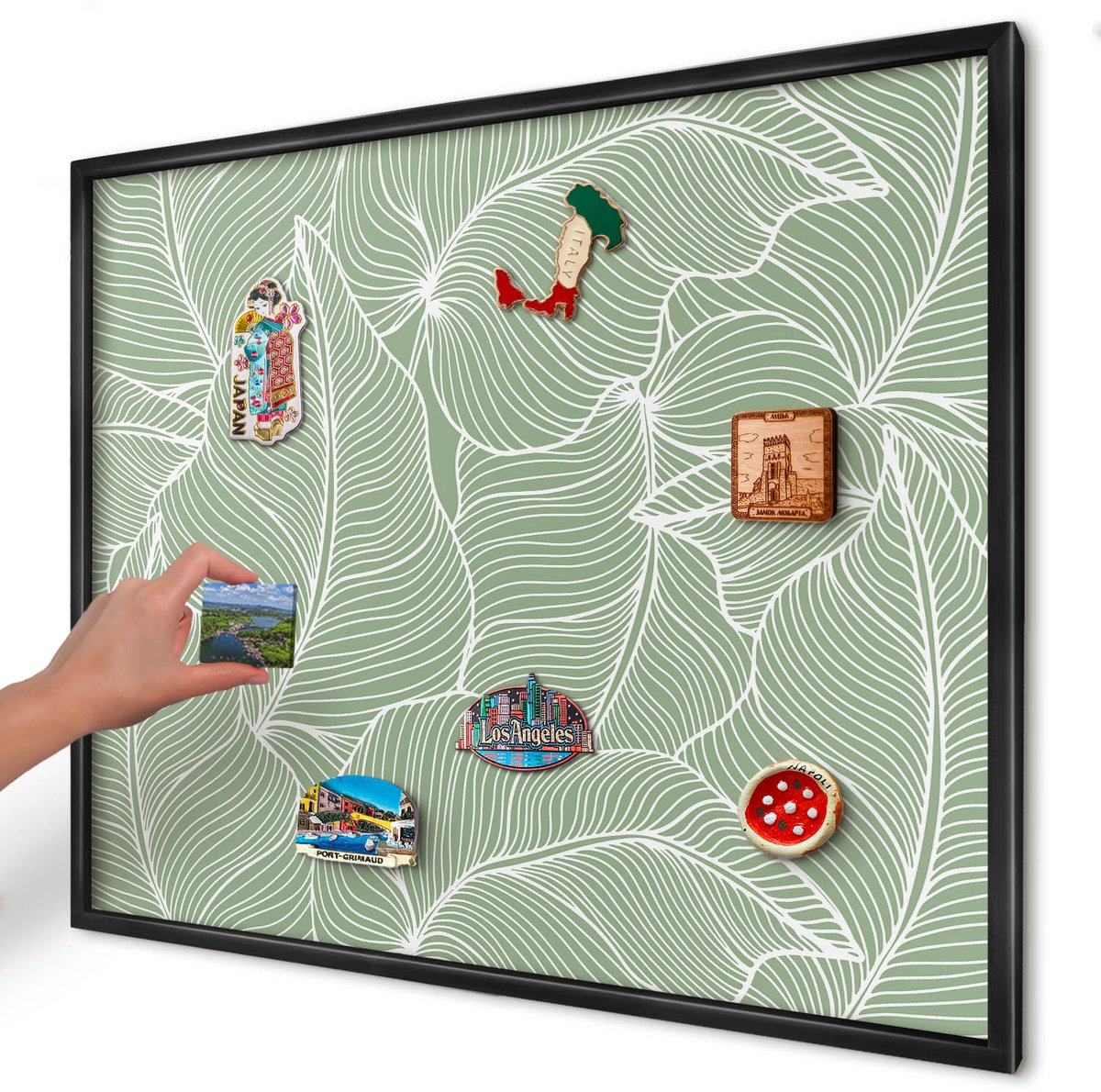 Artprintcave Groente Magneetbord mit Zwart Frame - 80x60 cm - Tropische Bladeren Magnetische Organizer - Minimalist Magneetbord Voor Keuken - Bloemen En Planten
