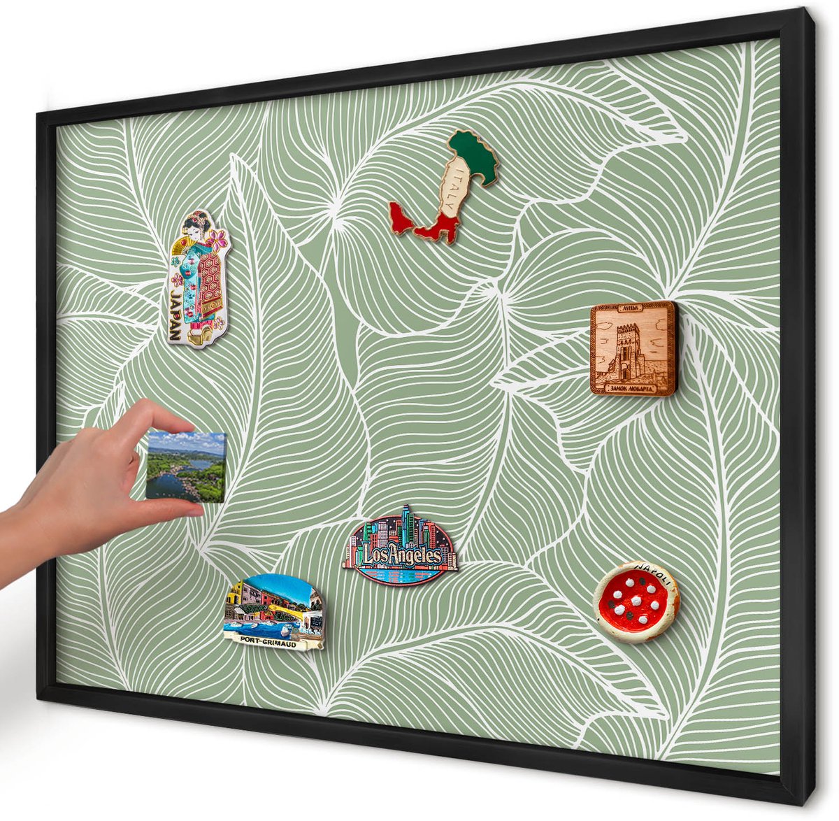 Artprintcave Groente Magneetbord mit Zwart Frame - 70x50 cm - Tropische Bladeren Bord Voor Magneten - Minimalist Notitiebord - Bloemen En Planten