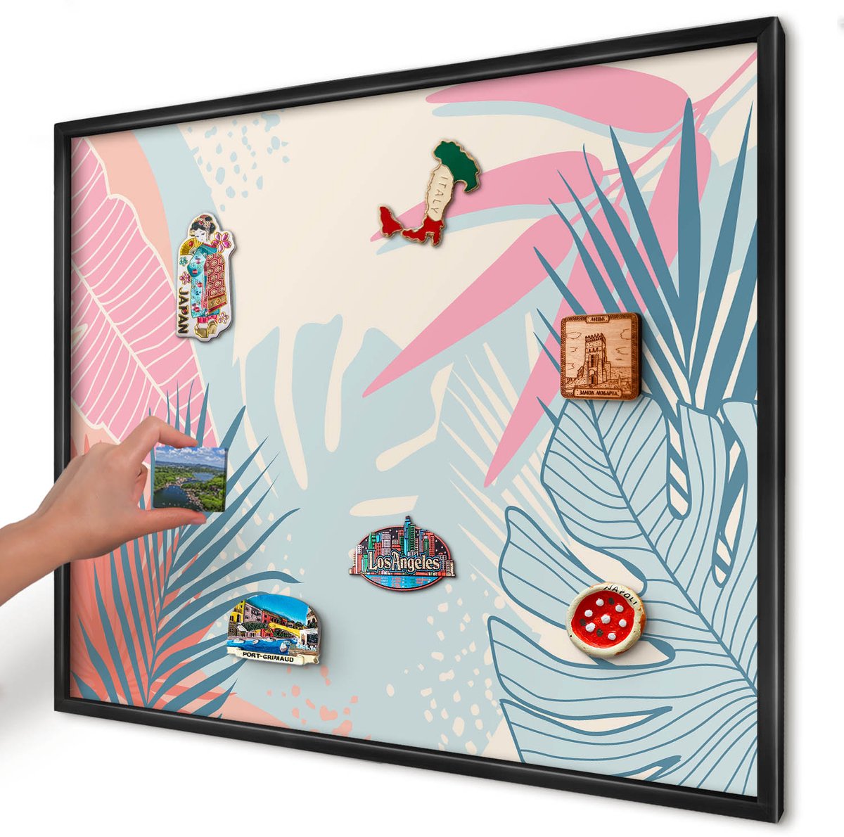 Artprintcave Romig Magneetbord mit Zwart Frame - 80x60 cm - Tropische Abstractie Memobord Keuken - Abstract Magnetisch Bord Voor Magneten - Bloemen En Planten