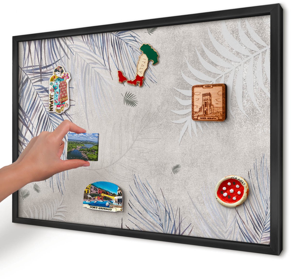 Artprintcave Beige Magneetbord mit Zwart Frame - 60x40 cm - Bladrijke Elegantie Magnetische Organizer - Modern Wandbord Magnetisch - Natuur