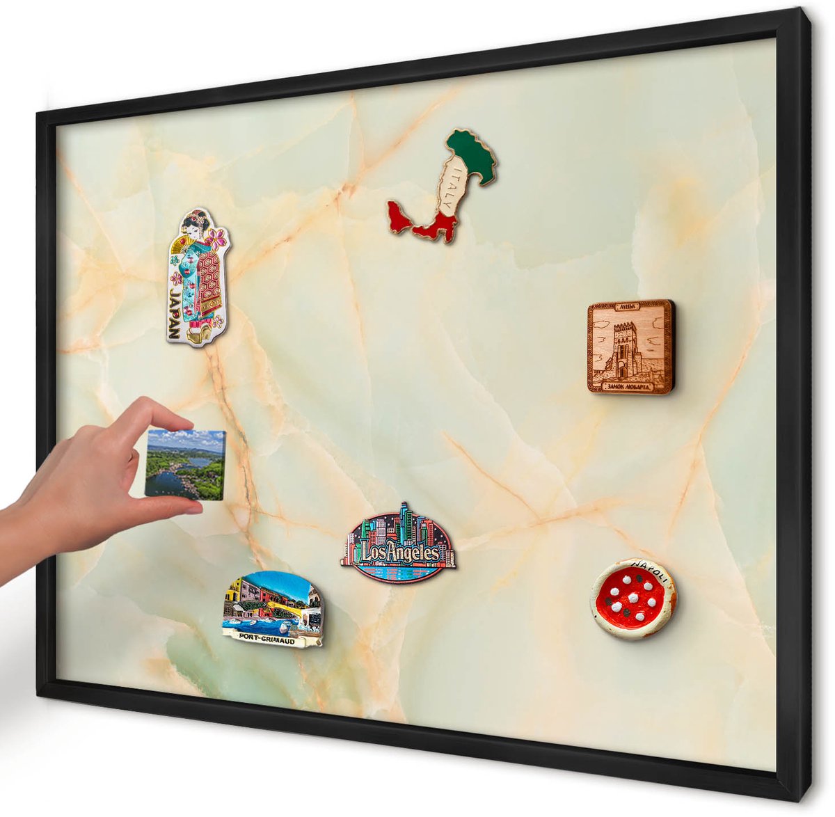 Artprintcave Romig Magneetbord mit Zwart Frame - 70x50 cm - Marmeren Elegantie Notitiebord - Modern Magneet Bord mit Frame - Texturen