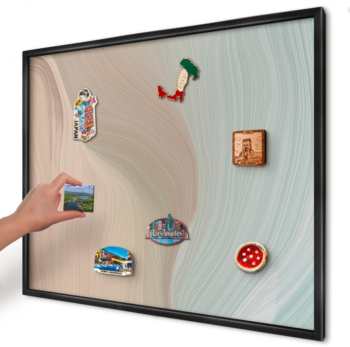 Artprintcave Beige Magneetbord mit Zwart Frame - 80x60 cm - Pastelkleurige Werveling Magnetisch Bord - Abstract Wandbord Magnetisch - Abstractie