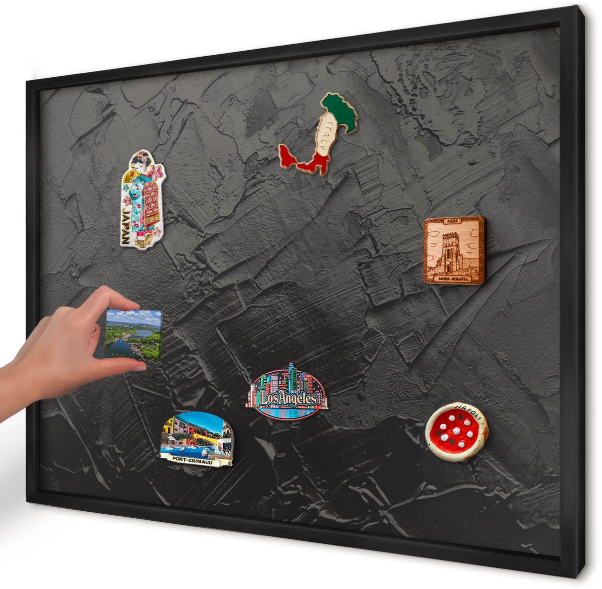 Artprintcave Zwart Magneetbord mit Zwart Frame - 70x50 cm - Gestructureerd Zwart Memobord Keuken - Abstract Bord Voor Magneten - Abstractie