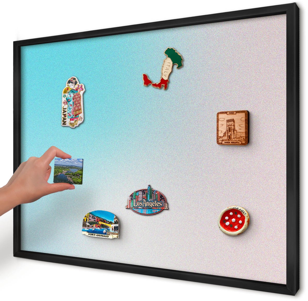 Artprintcave Blauw Magneetbord mit Zwart Frame - 70x50 cm - Pastel Abstractie Magnetische Organizer - Modern Magneetbord Voor Keuken - Abstractie