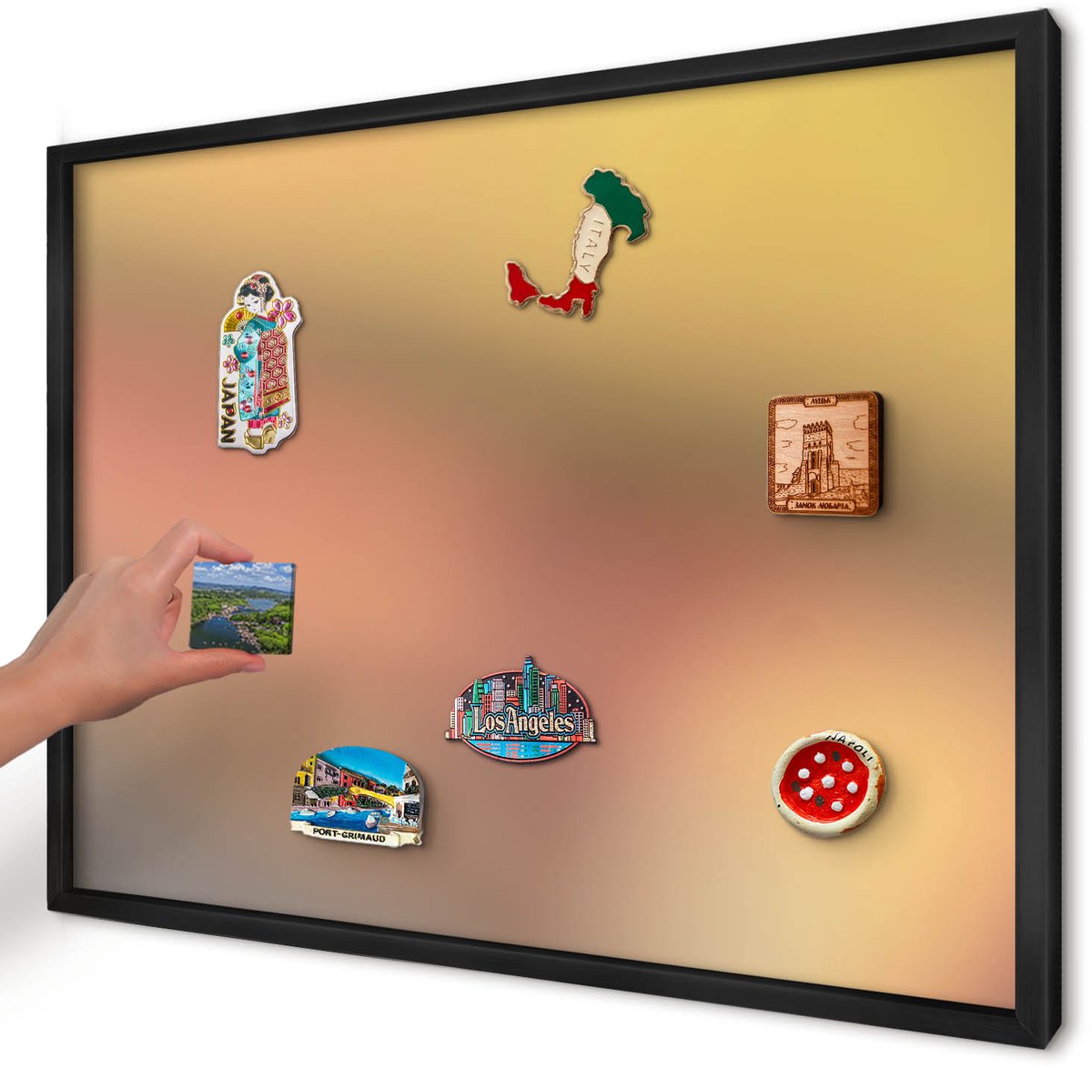 Artprintcave Geel Magneetbord mit Zwart Frame - 70x50 cm - Kleurrijke Gloed Bord Voor Magneten - Abstract Magneet Bord mit Frame - Abstractie