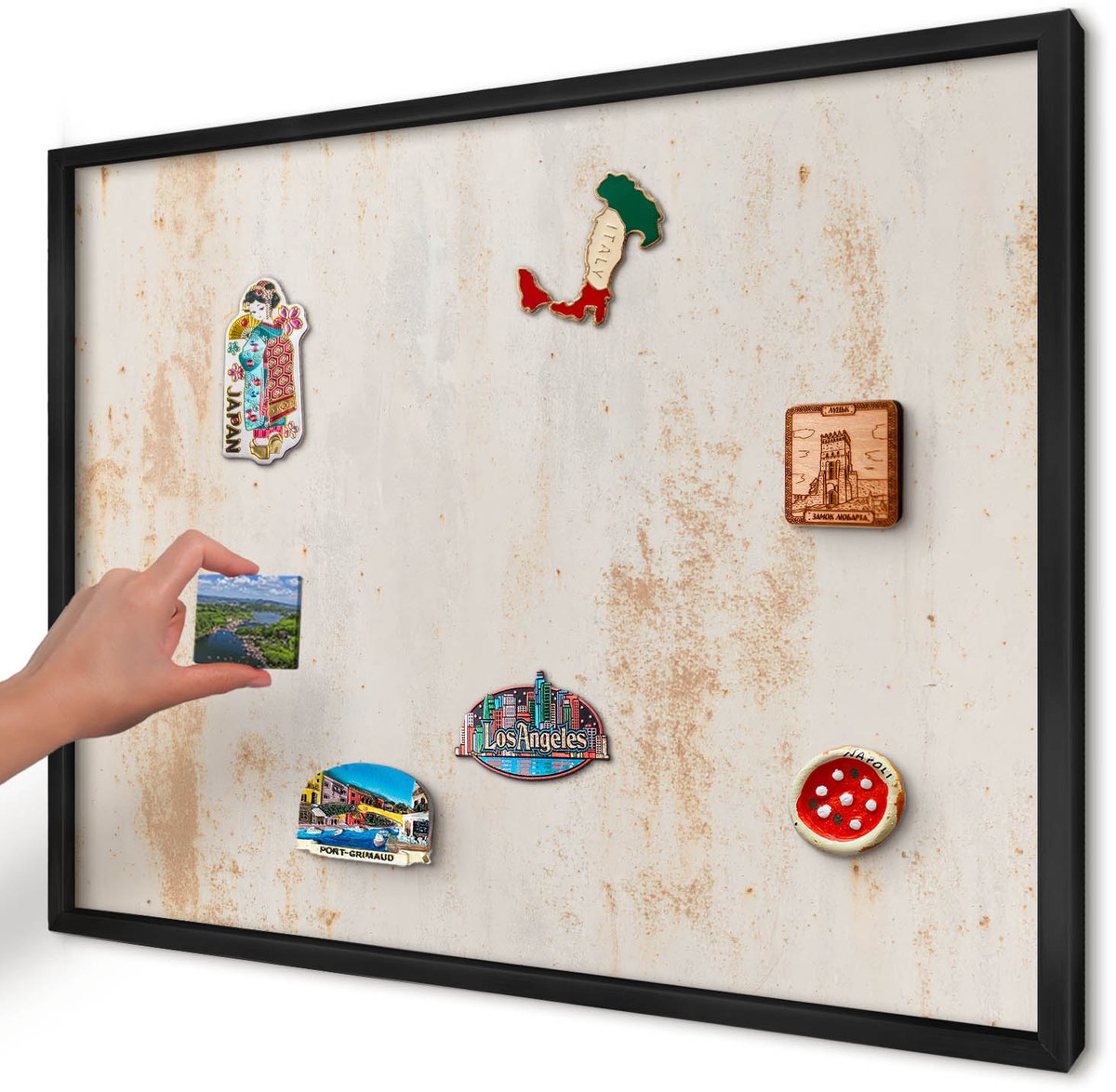 Artprintcave Beige Magneetbord mit Zwart Frame - 70x50 cm - Roestige Textuur Magneetbord Voor Keuken - Industrieel/Loft Wandbord Magnetisch - Texturen
