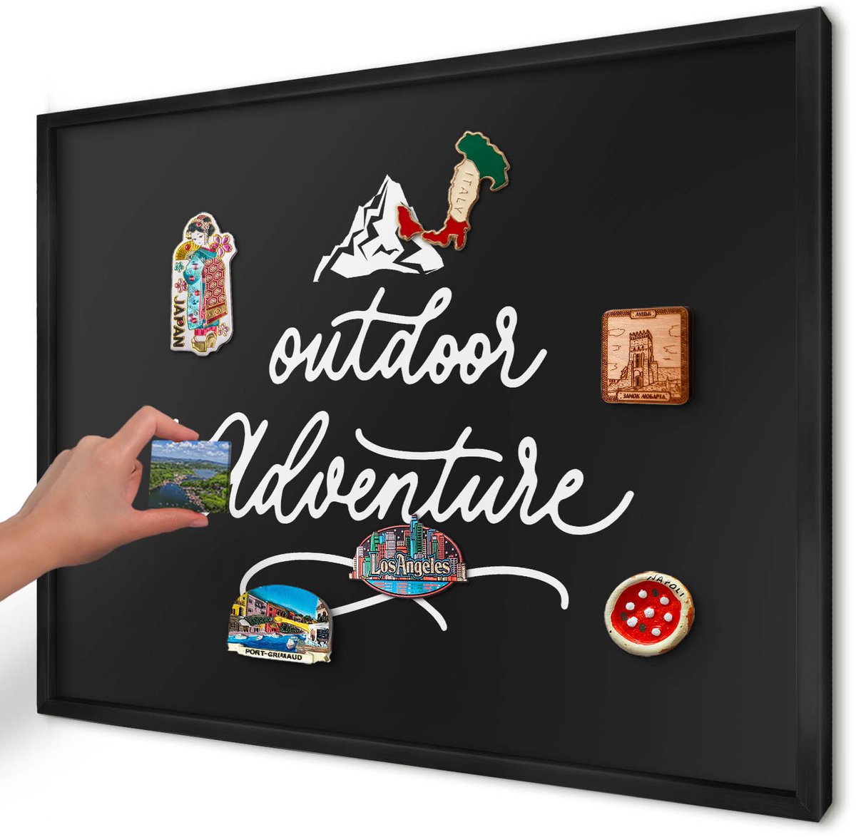 Artprintcave Zwart Magneetbord mit Zwart Frame - 70x50 cm - Buitenavontuur Magnetische Organizer - Typografisch Wandbord Magnetisch - Teksten