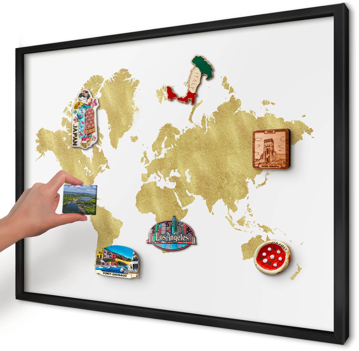 Artprintcave Wit Magneetbord mit Zwart Frame - 70x50 cm - Wereldkaart Magnetisch Bord Voor Magneten - Modern Bord Voor Magneten - Kaarten