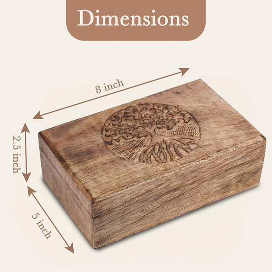 Wood Bruine Handgesneden Sieraden Opbergdoos met Centrale — afbeelding 2