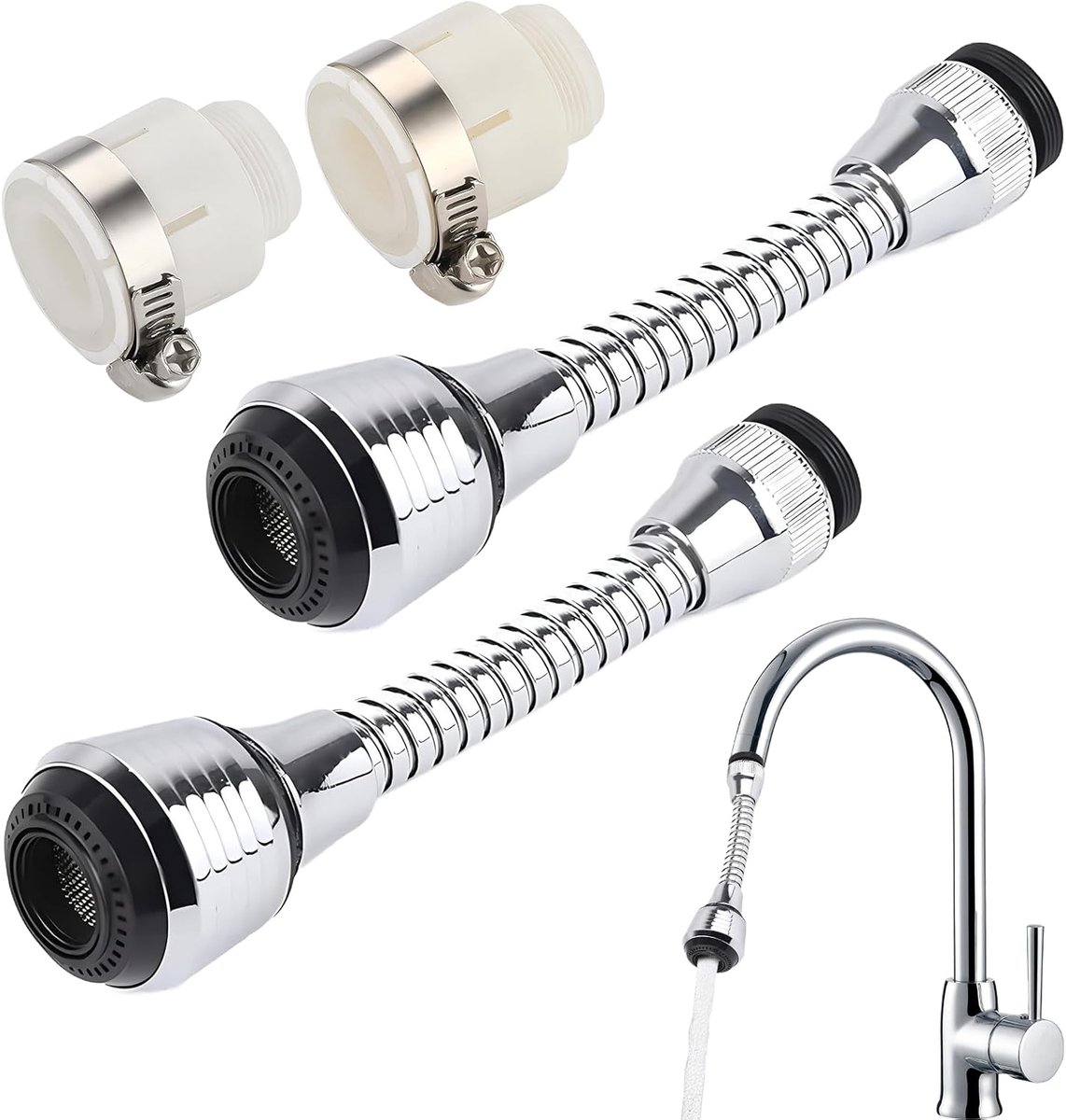 Wohlstand 2 stuks keukenkraan sproeikop adapter, gootsteenkraan beluchter extender, flexibele kraanbeluchter - ShopVlot
