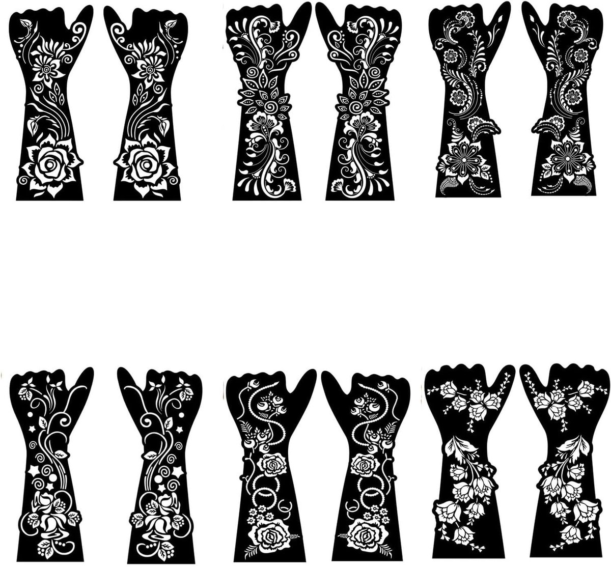 Tattoo Stencils 6 Vellen Mehndi Tatoesjablonen Indiase Arabische Tijdelijke Tattoo Sjabloon Herbruikbare Henna Tijdelijke Tattoo voor Hand Mehndi-Ontwerpen Feesten Festivals