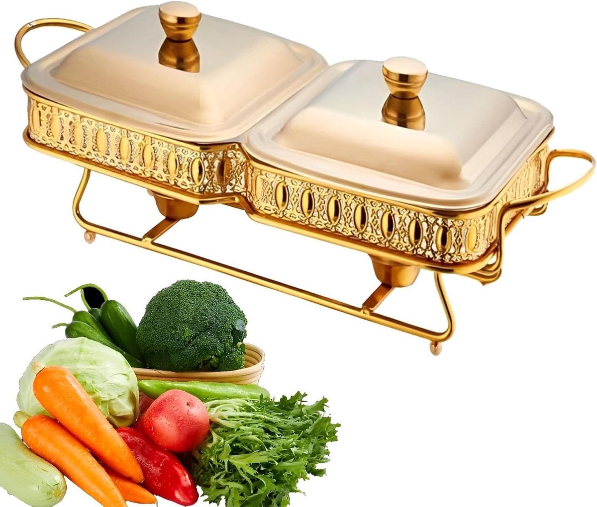 Chafing Dish Buffet - Warmhoudpan Buffet - Eten Warm Houden - Transparant Glazen Deksel - 1.8l - Goud