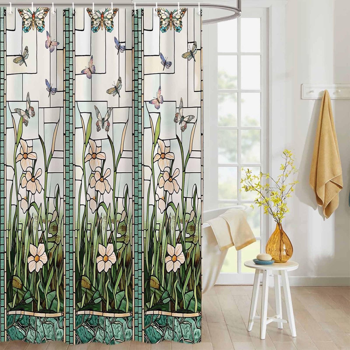 Omgoods - Waterdicht Douchegordijn met Stained Glass Design 72 x 72 inch