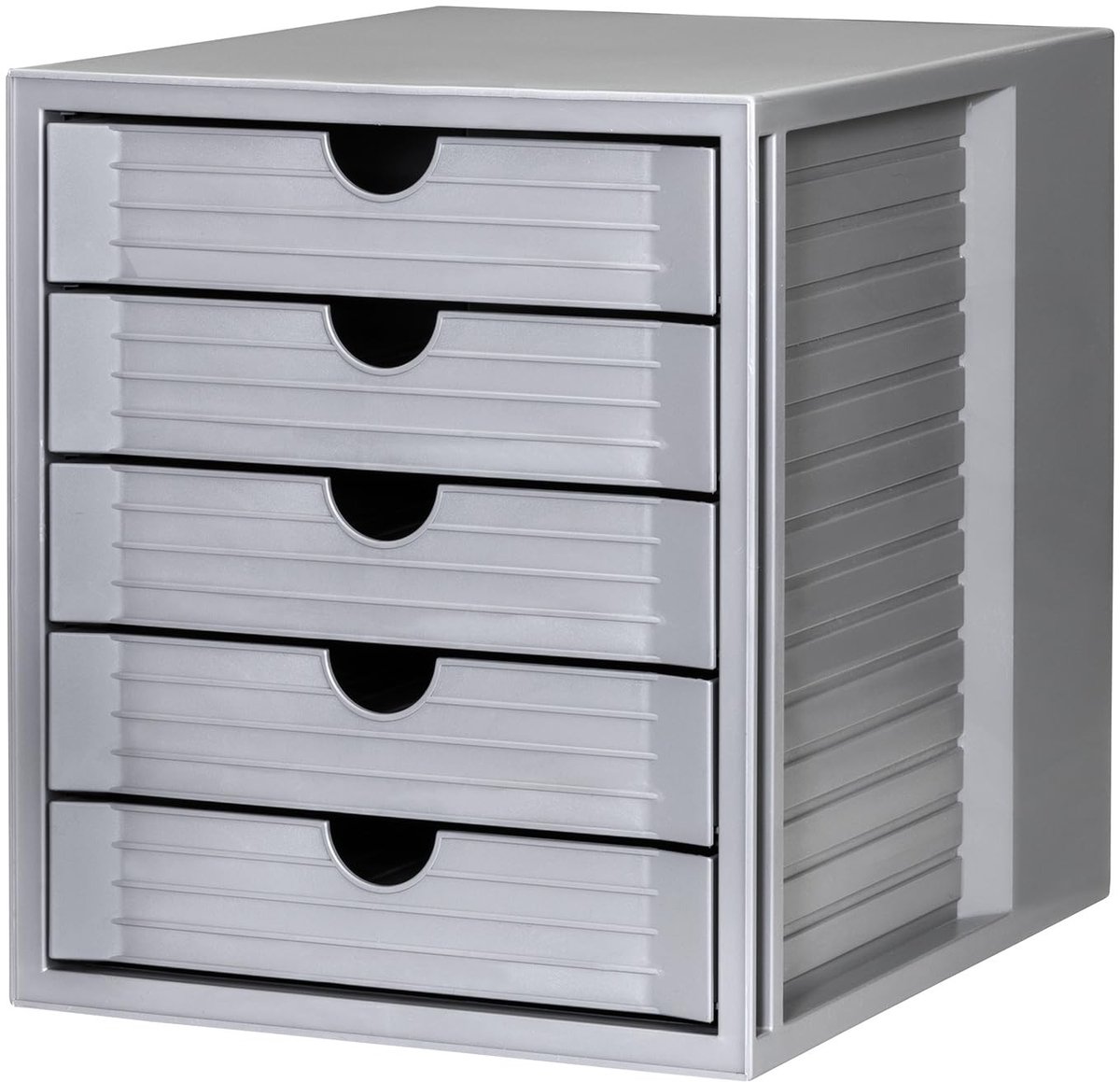 Omgoods- Ladebox gerecycled kunststof - 5 gesloten laden - bureau/kast - uittrekblokkering - rubberen voetjes - lichtgrijs - Opbergdoos