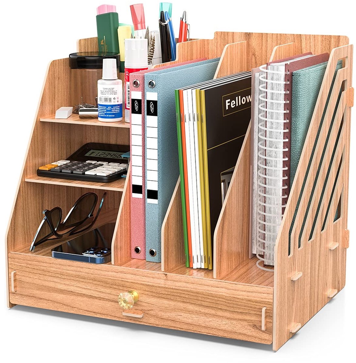 Omgoods - Houten Bureau Organizer - Desk Tidy voor Papieren, Boeken en Pennen