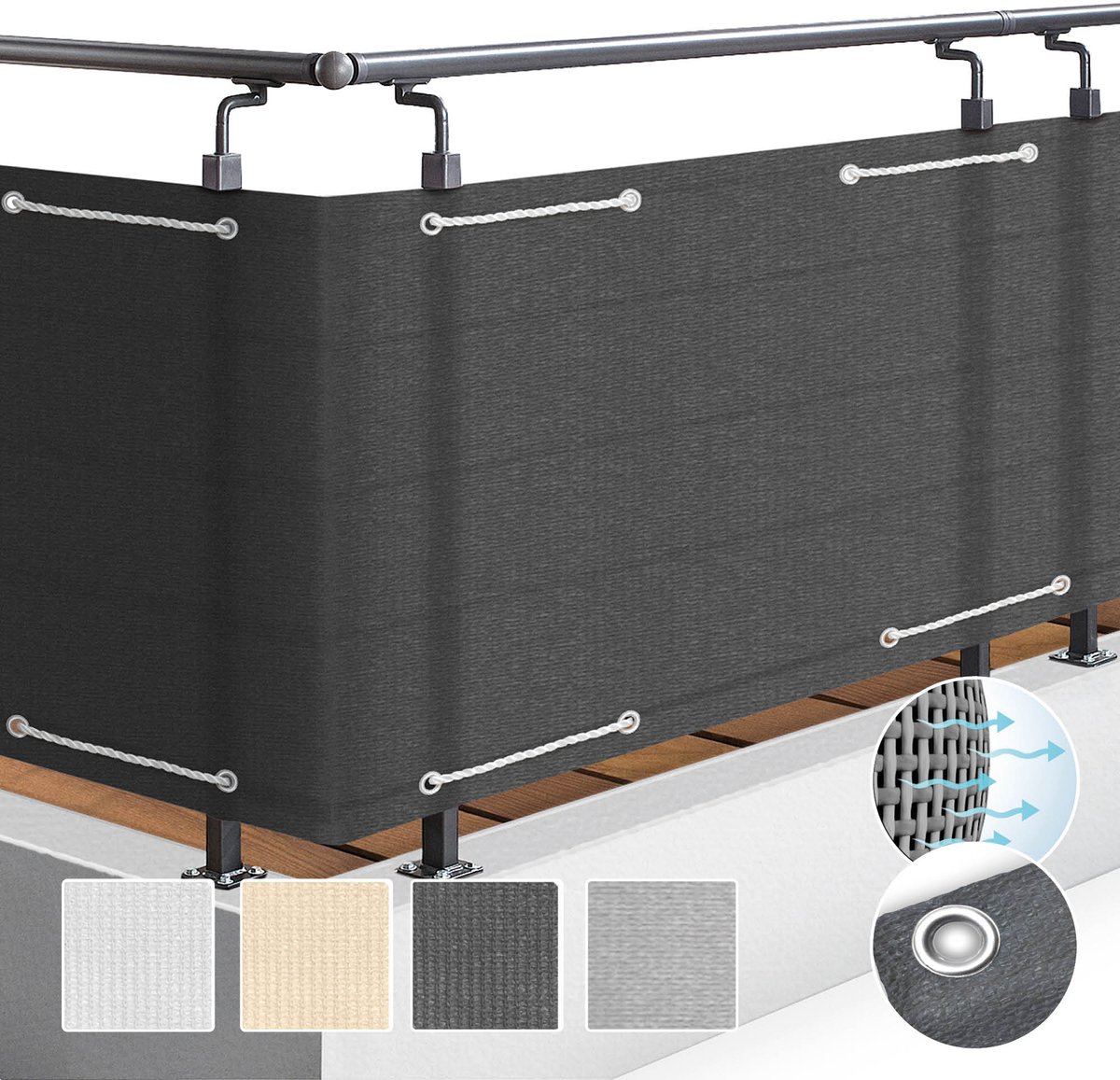 Sol Royal Solvision HB2 – Balkonscherm Antraciet 90x600cm HDPE – Balkondoek Ondoorzichtig Privacyscherm Windbescherming met Bevestiging