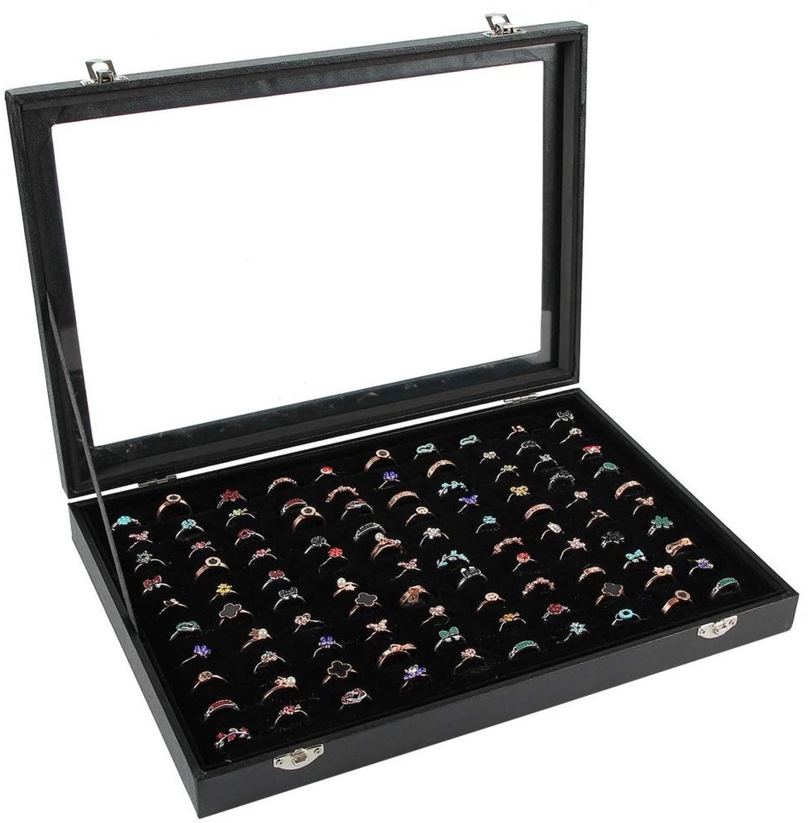 Omgoods - Ring Display Case met Transparant Deksel - Organizer voor Sieraden en Oorbellen