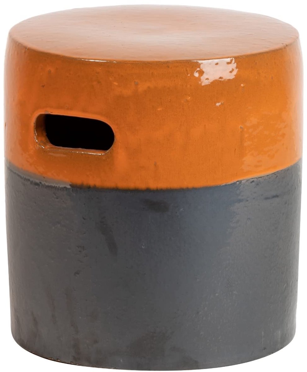 SnelShoppen - Bijzettafel/kruk grijs oranje 38x38x42 cm, multifunctioneel, modern, compact, ideaal voor binnen/buiten, tuin, woonkamer, camping, kinde