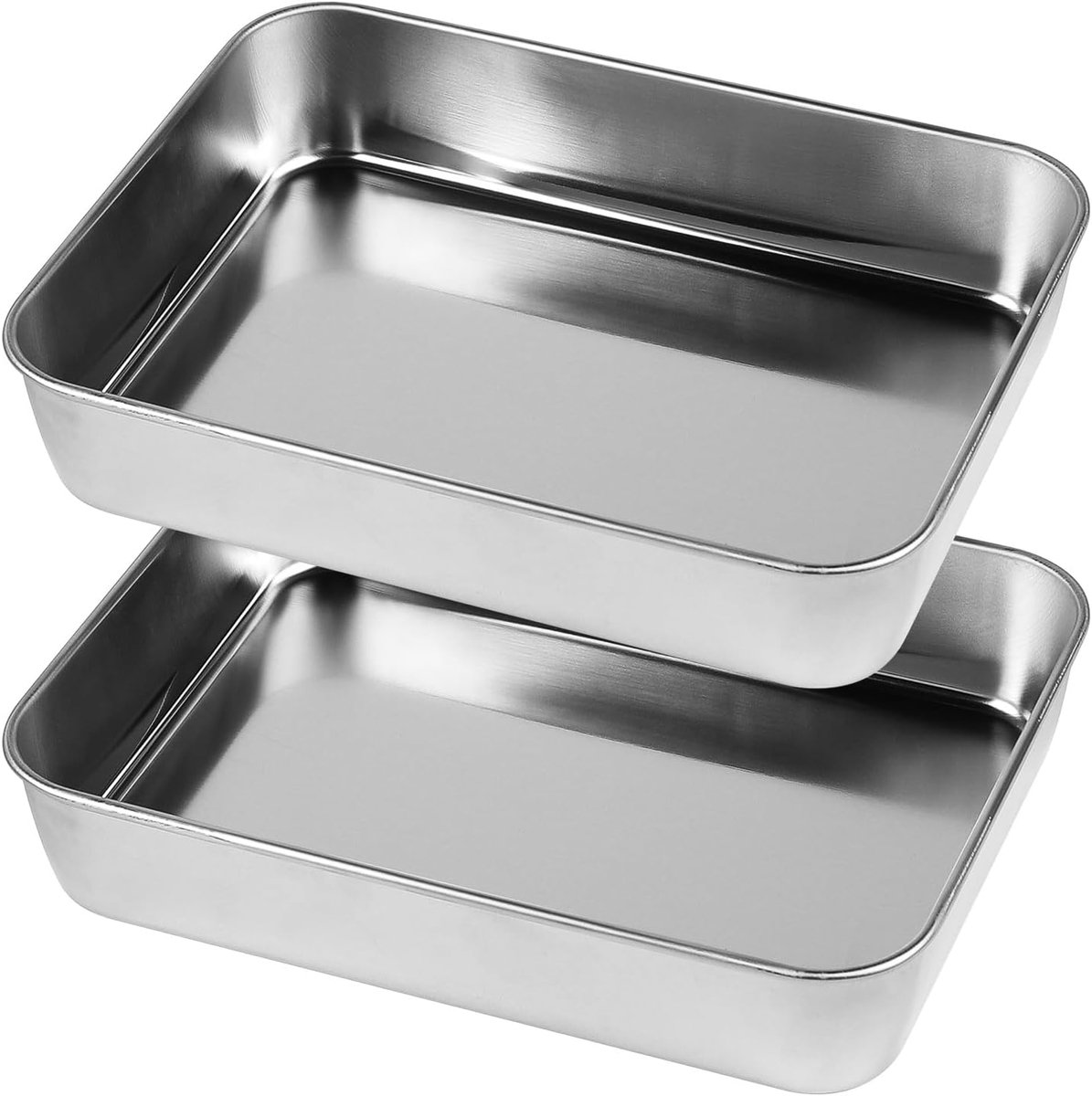 SnelShoppen - Set van 2 Bakplaten, Rectangulaire Bakplaat van 430 RVS, Vaatwasserbestendig, 24 x 18 x 4.8 cm, Ideaal voor Keuken, Bakken, Gezond Koken