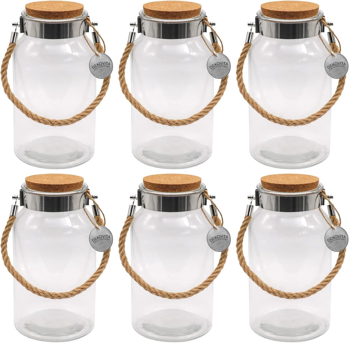SnelShoppen - Set van 6 Glazen Potten 5L - Ø16x30cm Opbergpot met Kurken Deksel - Terrarium Fles met Deksel - Pot voor Decoratie, Lantaarn, Vaasje