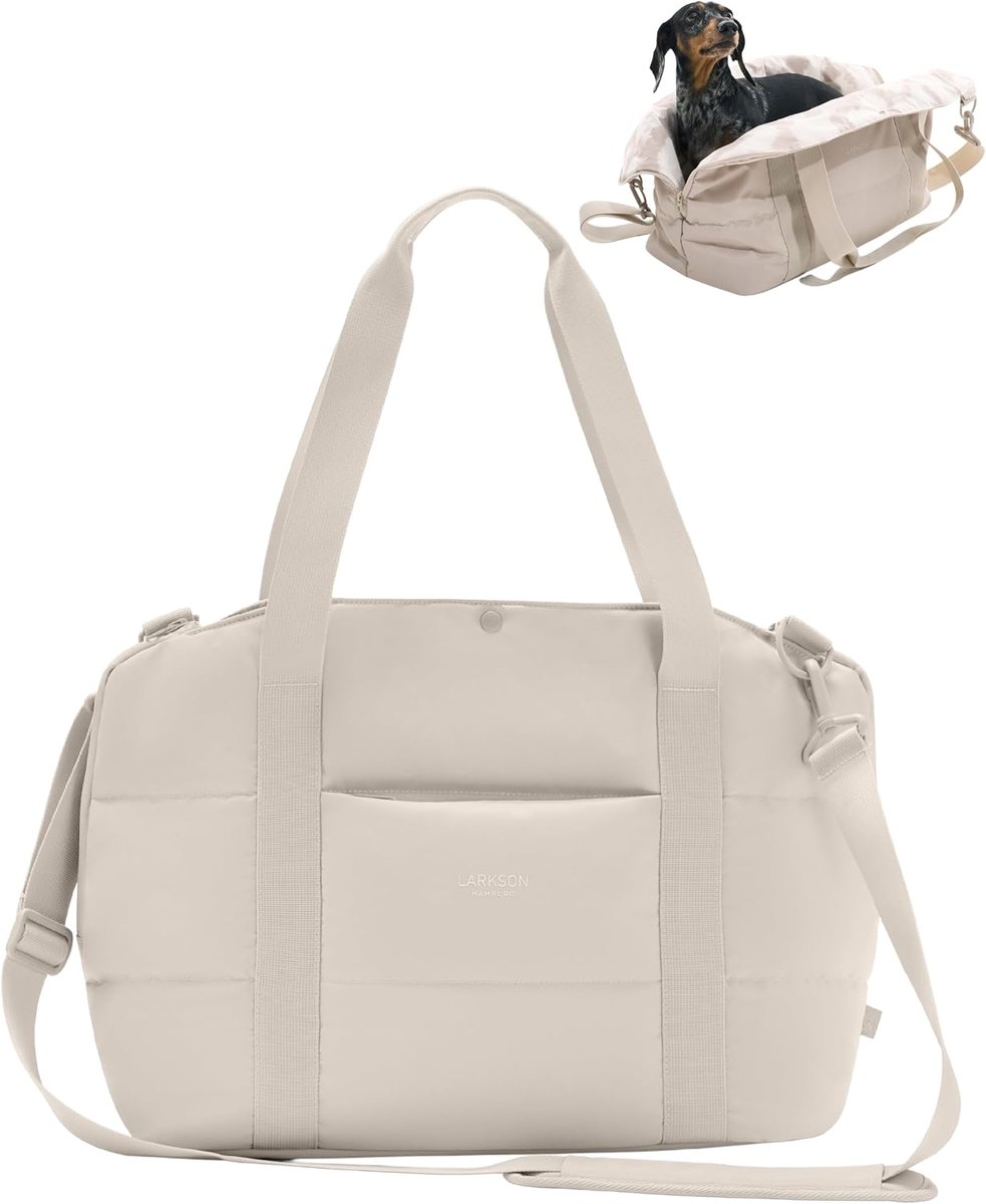 SnelShoppen - Larkson Frida Beige Hondendraagtas, Opklapbare Hondentas voor Kleine Honden en Katten tot 10 kg, Ideaal voor Reizen en Thuisgebruik als