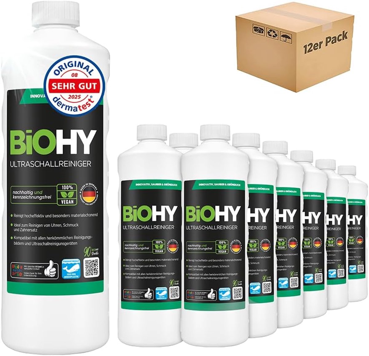 SnelShoppen - BiOHY Ultrasone Reiniger (12 x 1l Fles) | Intensieve en Zachte Reiniging van Glazen, Goud, Munten en Sieraden | Concentrate voor Ultraso