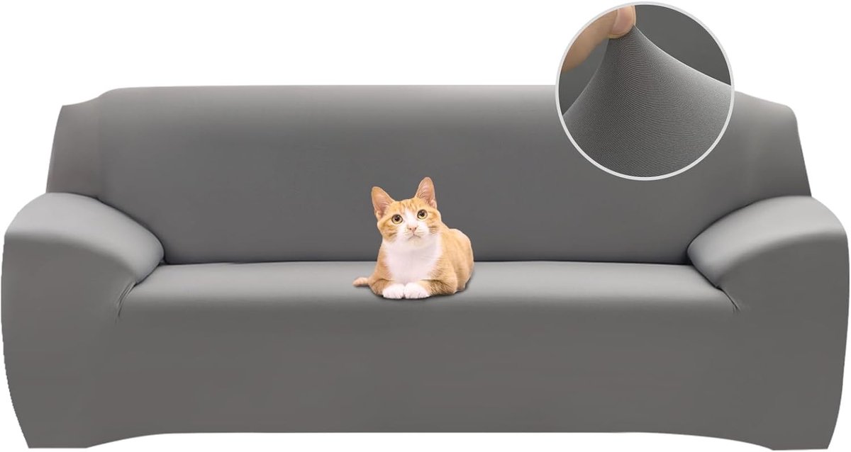 Elastische Stretch Sofa Bescherming voor 3-zitsbank, Antislip en Wasbaar met Armleuningen, Grijs