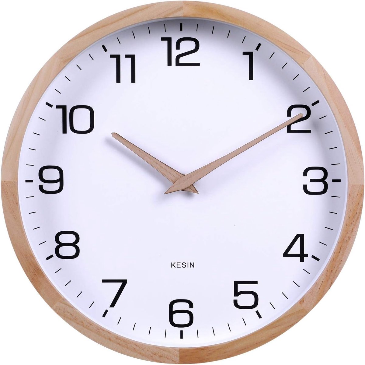 SnelShoppen - 12 Inch Houten Ronde Stille Wandklok Wit - Analoge Digitale Batterij Aangedreven Klok zonder Tikkend Geluid voor Woonkamer Keuken Slaapk
