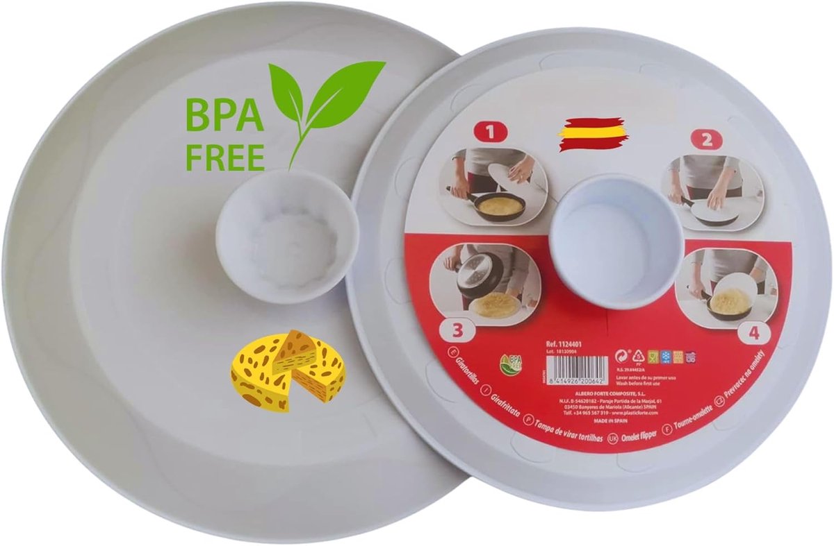 SnelShoppen - Potato Tortilla Deksel Set van 2 - Draaihandvat voor 26 en 29 cm Pannen - BPA Vrij - Ideaal voor Omeletten en Tortilla's - Wit