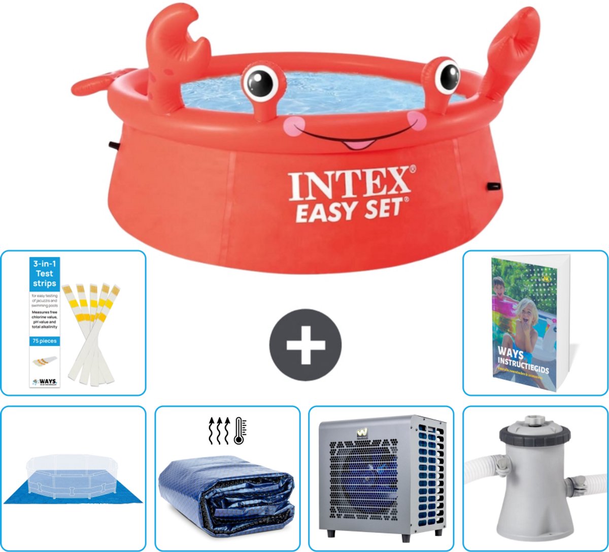 Intex Rond Opblaasbaar Easy Set Zwembad - 183 x 51 cm - Rood - Krab - Inclusief Grondzeil - Solarzeil - Warmtepomp - Zwembadfilterpomp - 7-delig
