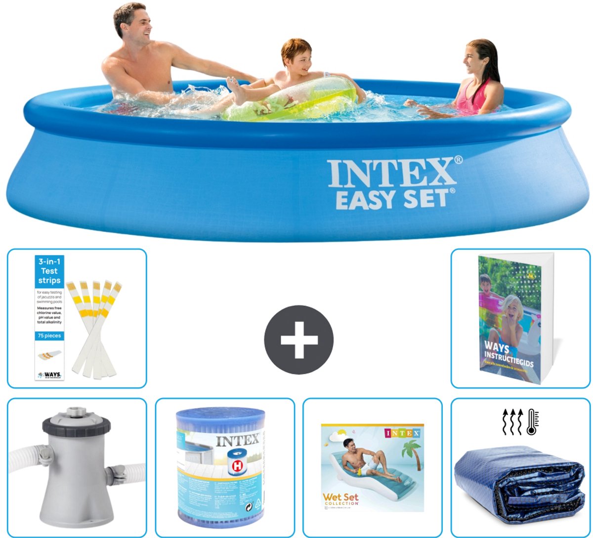 Intex Rond Opblaasbaar Easy Set Zwembad - 305 x 61 cm - Blauw - Inclusief Pomp - Filter - Loungebed - Solarzeil - 7-delig