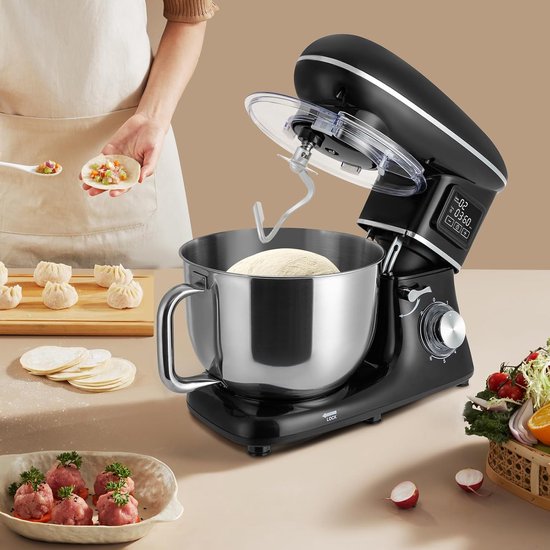 Keukenmachine 1500W - Keukenmixer Krachtig - Brood Deeg Maken - Compact LCD Display - 6.2 Liter Kom - Zwart — afbeelding 3