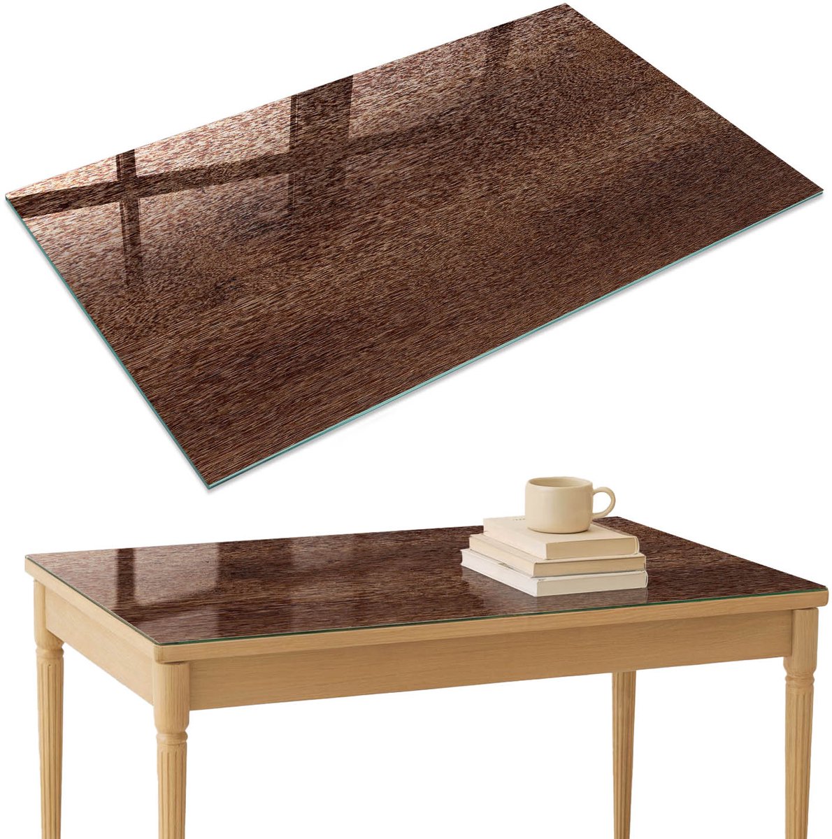 ArtPrintCave Houtstructuur Glazen Tafelblad 120x80 cm - Tafelblad Rechthoek - Bruin Eettafel Met Glasplaat - Texturen Eettafel Met Glasplaat