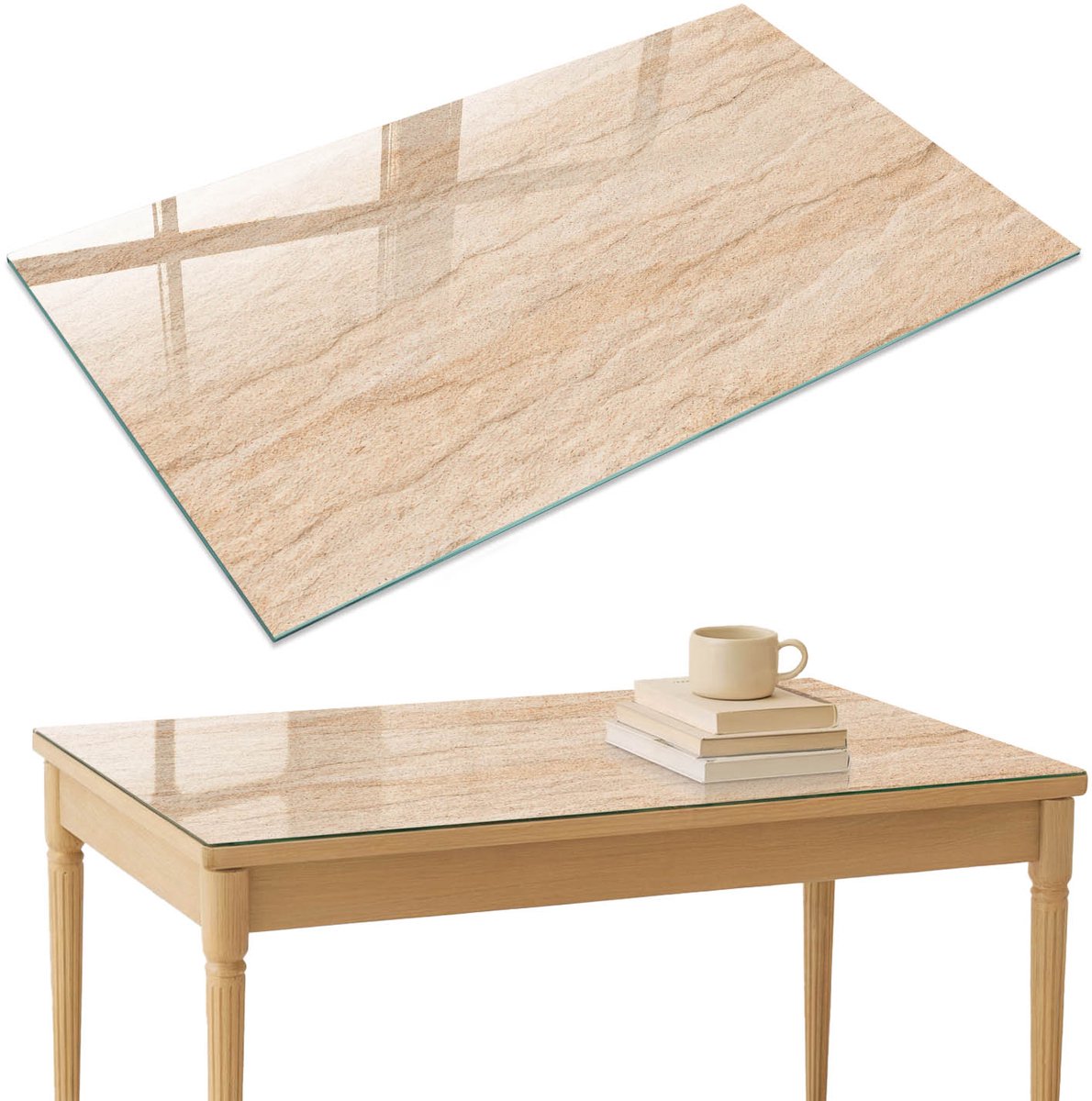 ArtPrintCave Beige patroon Glazen Tafelblad 120x80 cm - Tafelblad Rechthoek - Beige Keukentafel - Texturen Tafelblad Glas
