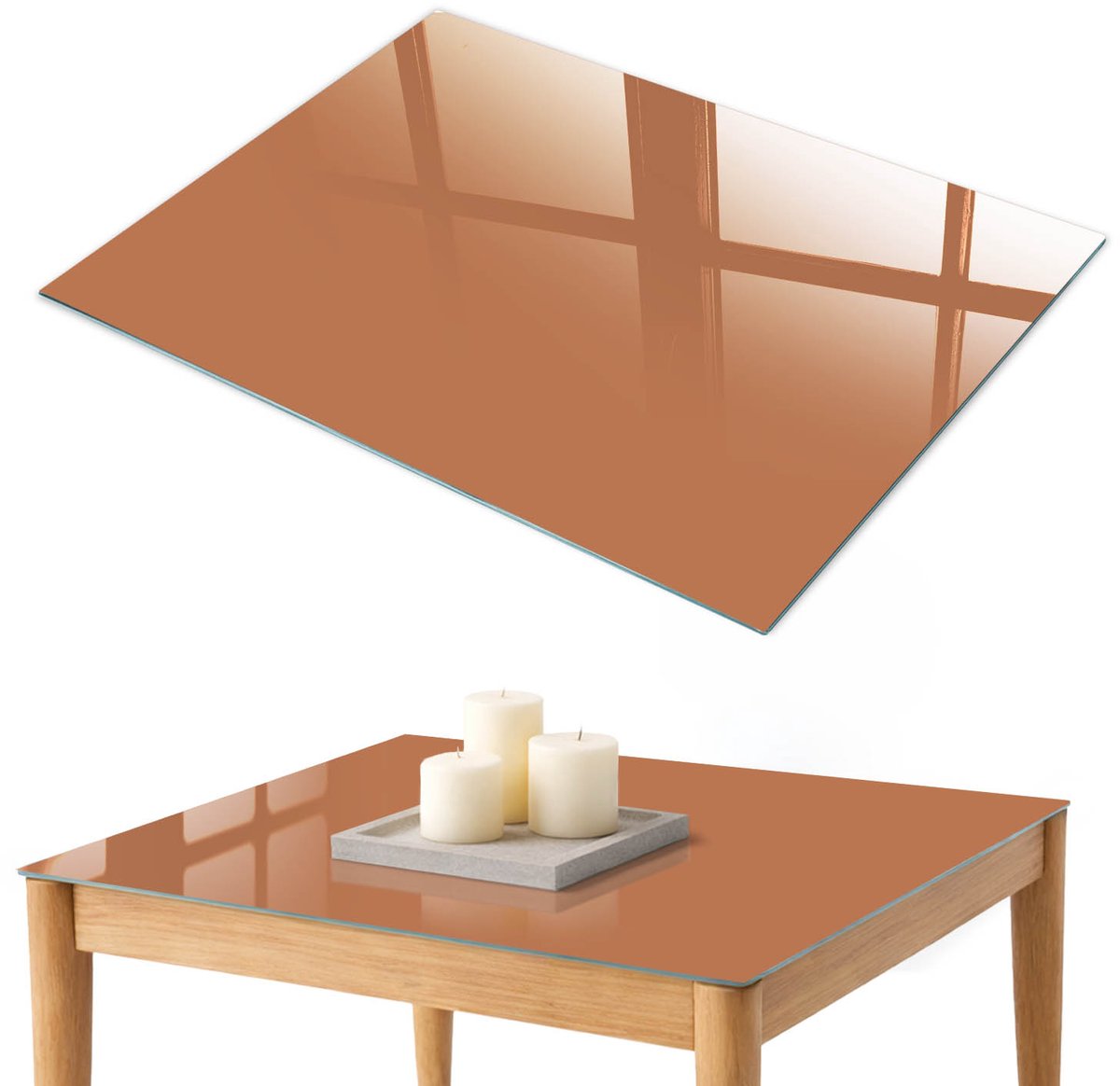 ArtPrintCave Doffe oranje Glazen Tafelblad 100x70 cm - Tafelblad Rechthoek - Oranje Glasplaat - Achtergronden en patronen Glazen Eettafel