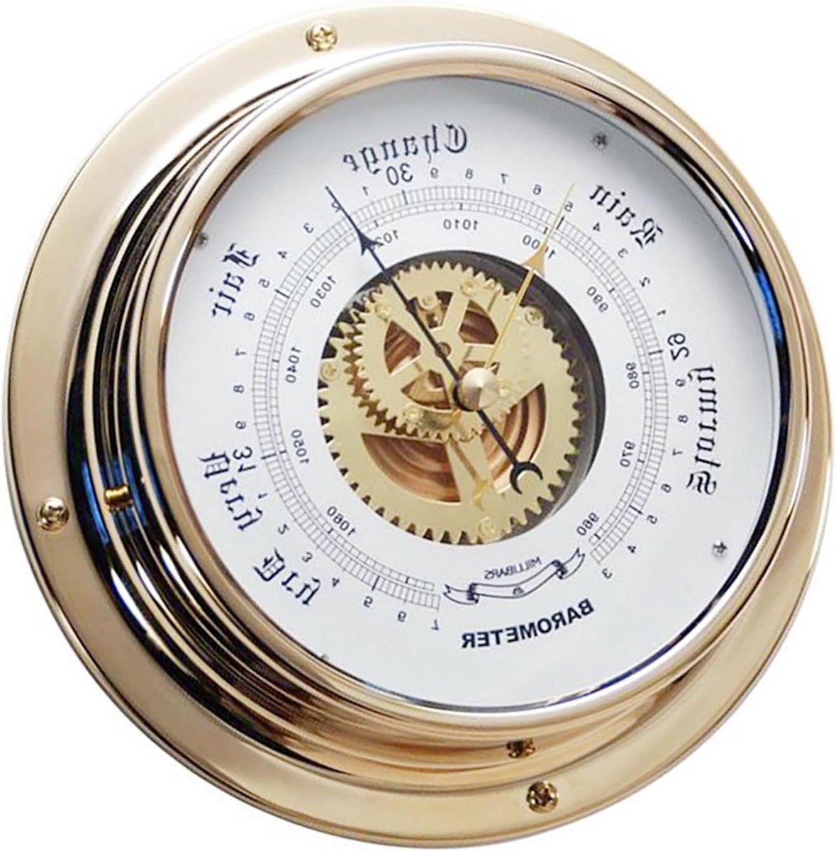 Barometer Messing Scheepsdecor - Weerinstrument Jacht - Zeilweer Voorspellen - Messing Behuizing Glasvlak - 180 mm Diameter - Messing
